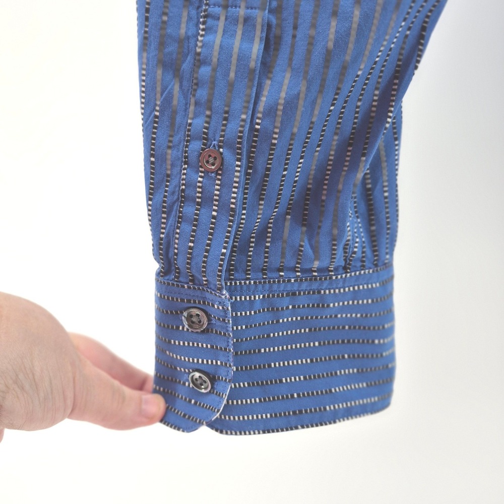 Robert Graham Mens XXL Blue Striped Button Down Shirt Contrast Cuffs Cotton - Picture 9 of 16